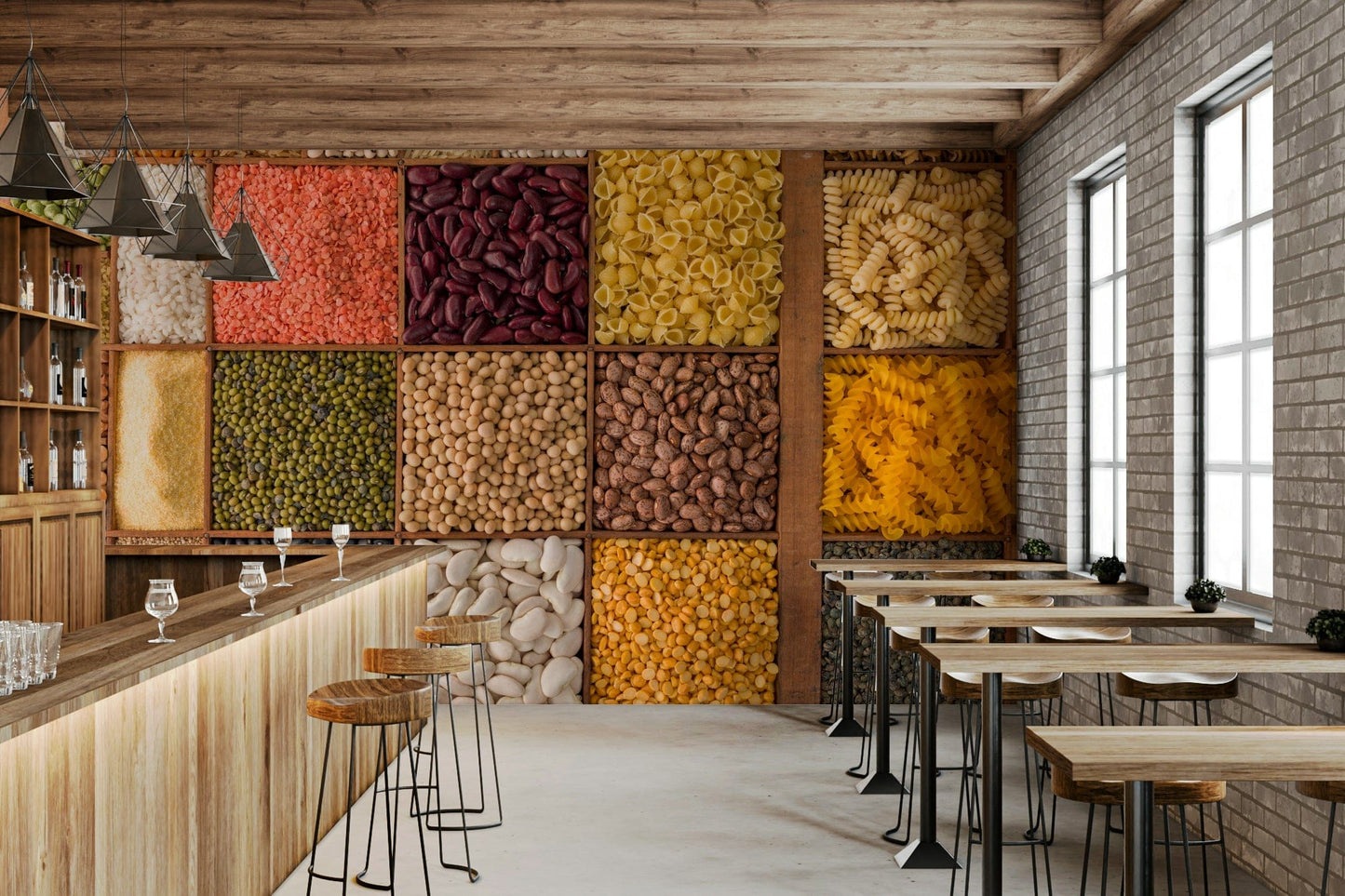 Assorted pulses, legumes, and cereals print on Culinary wallpaper.