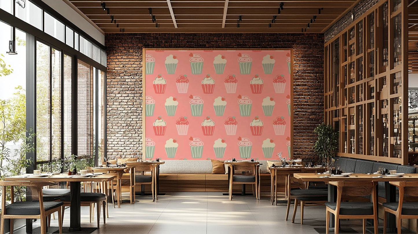 Playful cupcake wallpaper with carousel charm

