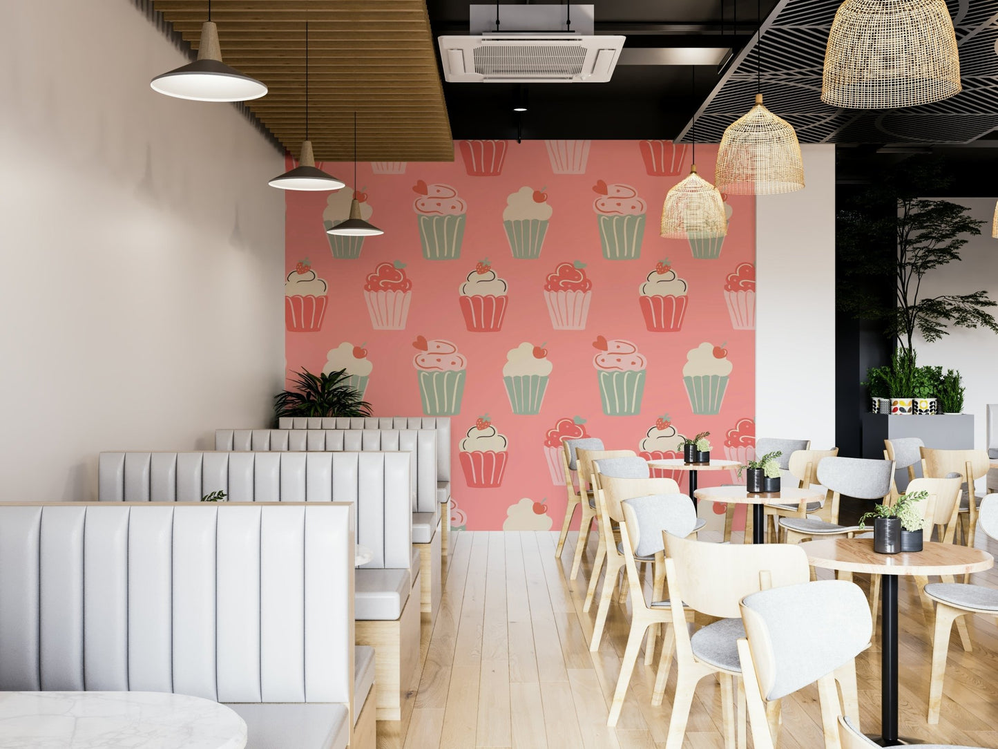 Pastel cupcake wallpaper with fun fair-inspired style

