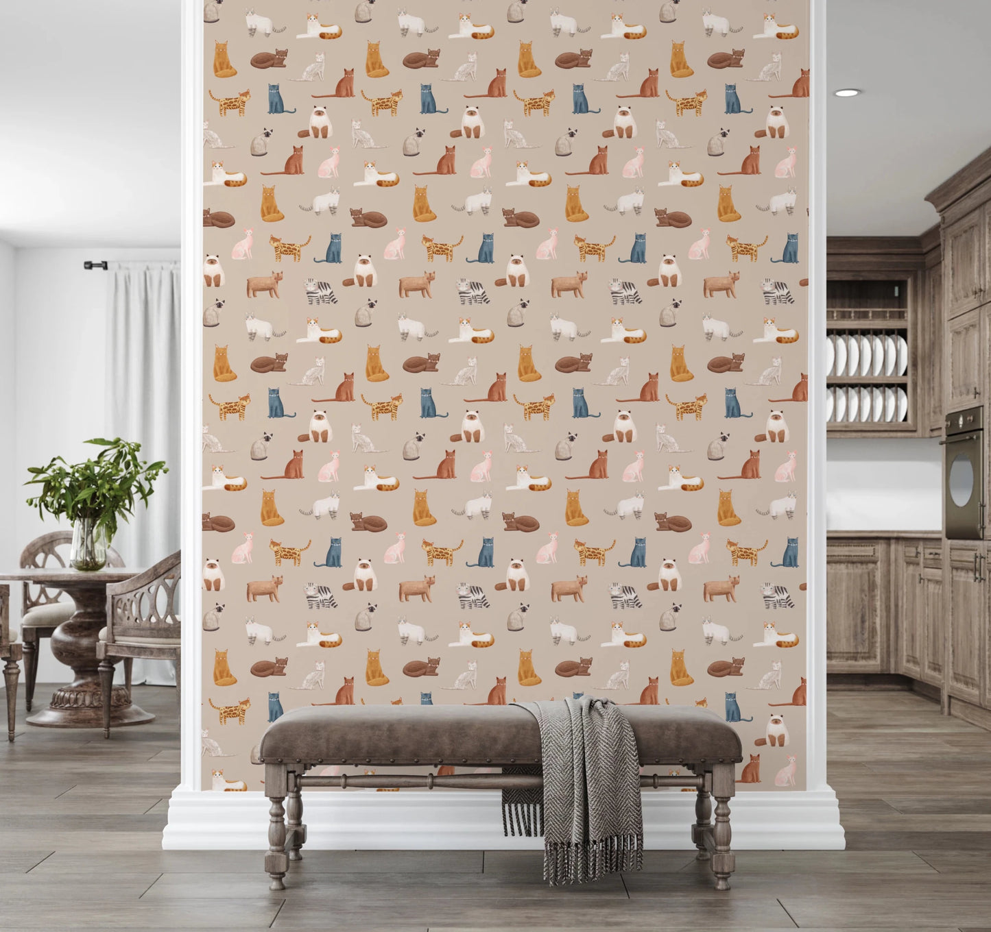 Curious Cats in beige Wallpaper⁠