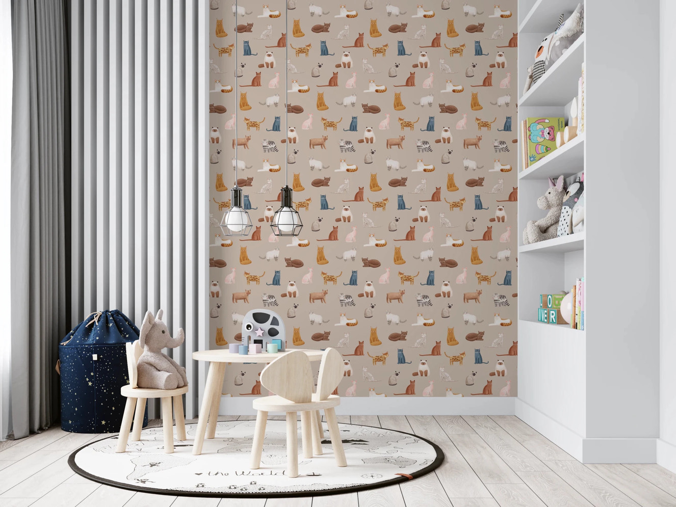 Curious Cats in beige Wallpaper⁠