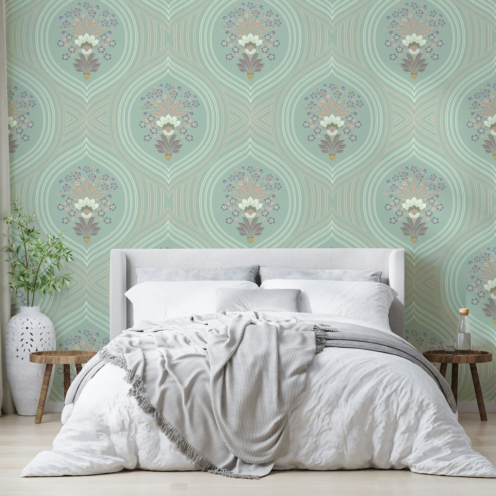 Contemporary curved floral lines wallpaper pattern

