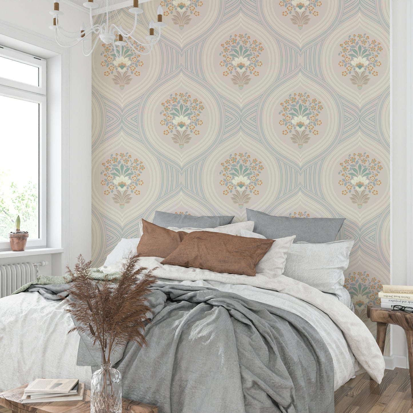 Curved Lines & Blooms Wallpaper⁠