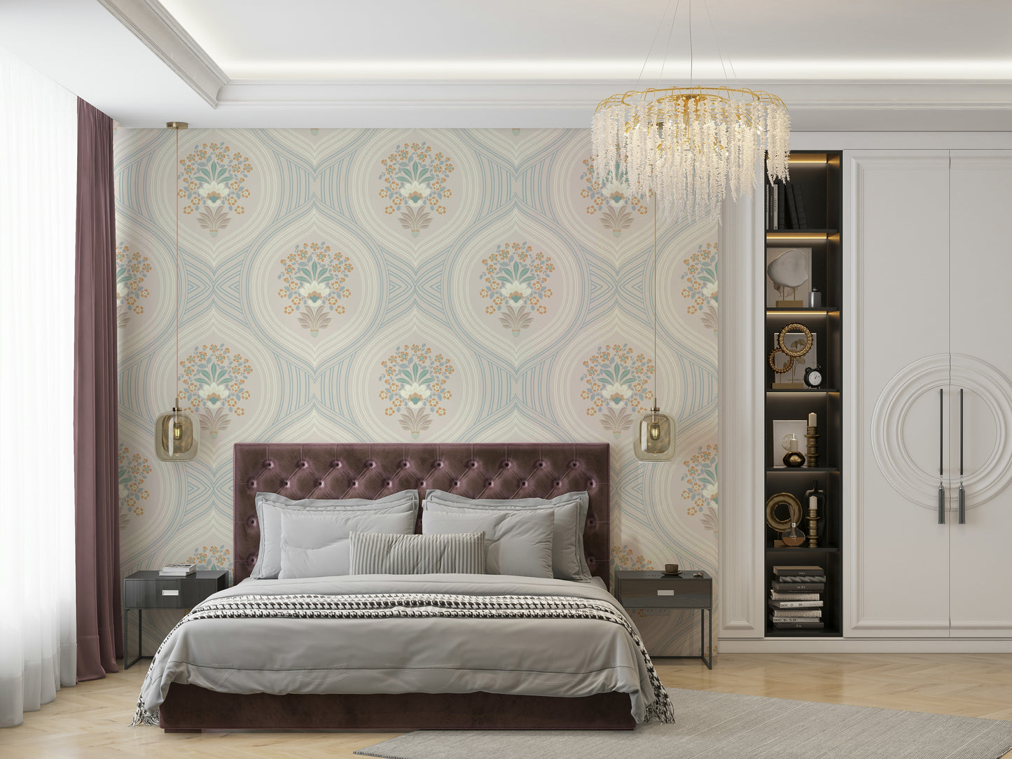 Curved Lines & Blooms Wallpaper⁠