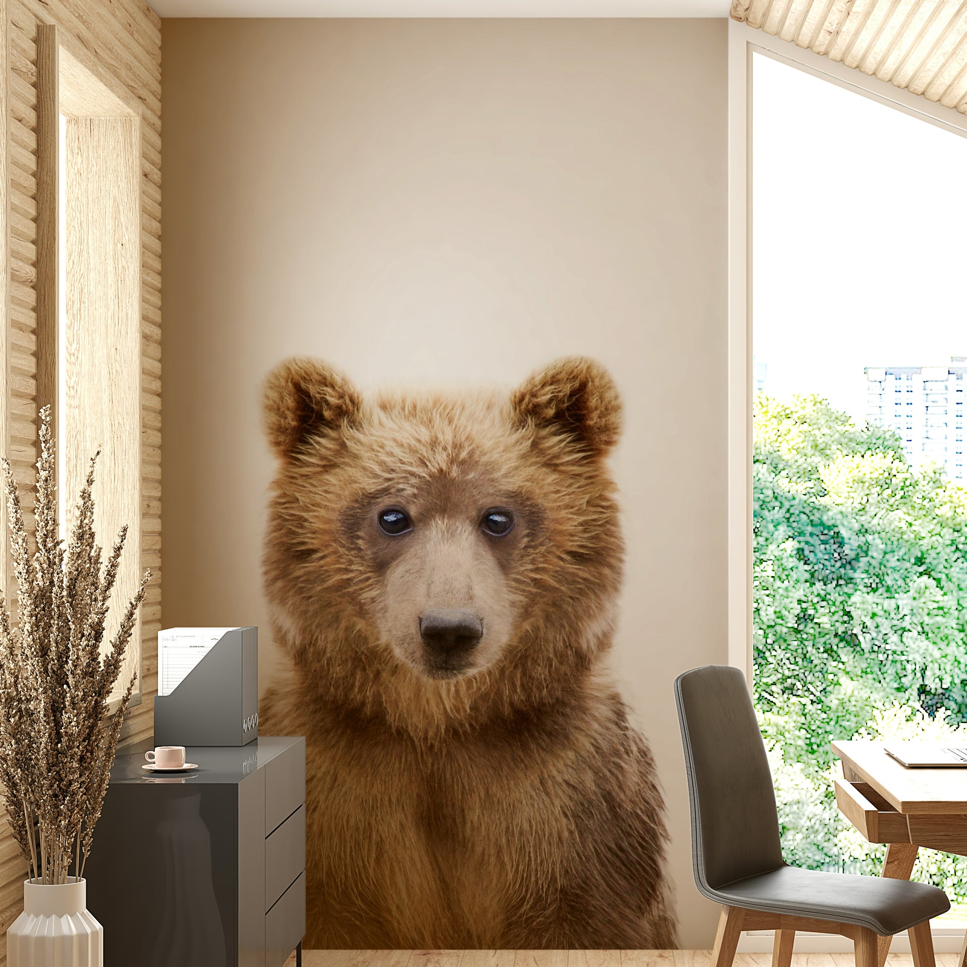 Forest animal mural featuring baby bear

