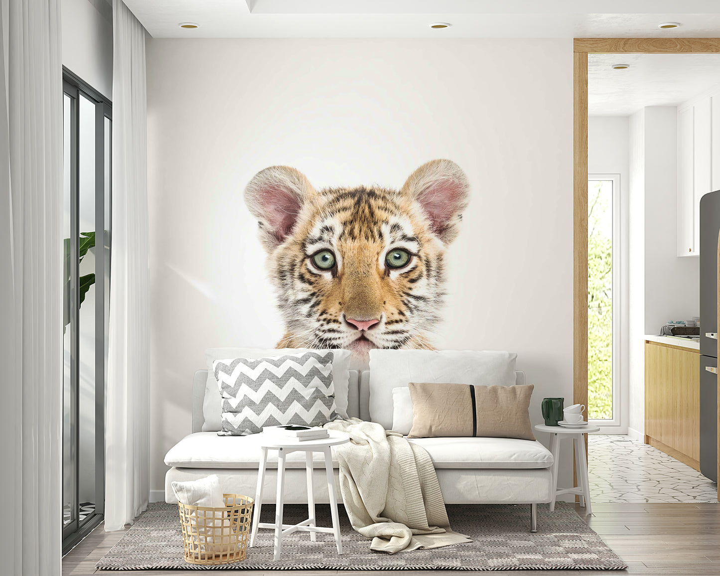 Safari-themed kids mural with baby tiger design

