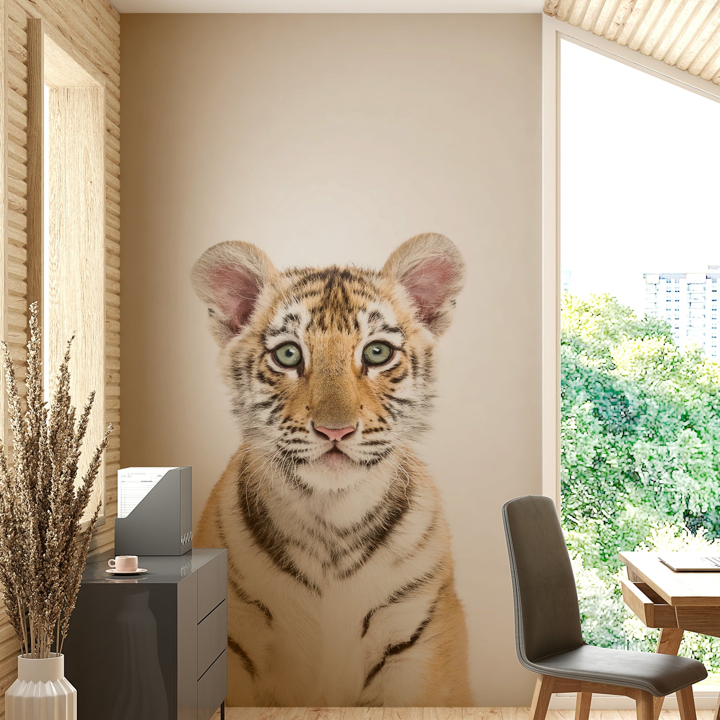 Adorable baby tiger wall mural for nursery room

