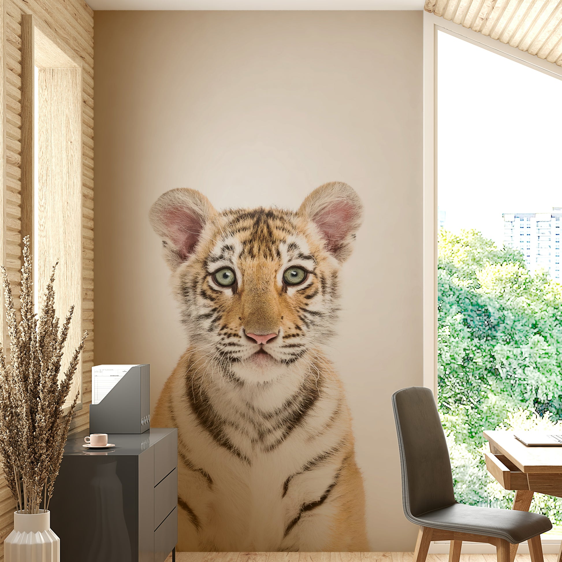 Adorable baby tiger wall mural for nursery room

