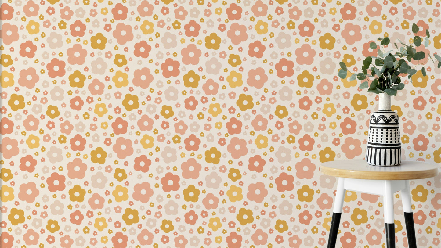 Cute boho daisies wallpaper in soft neutral tones

