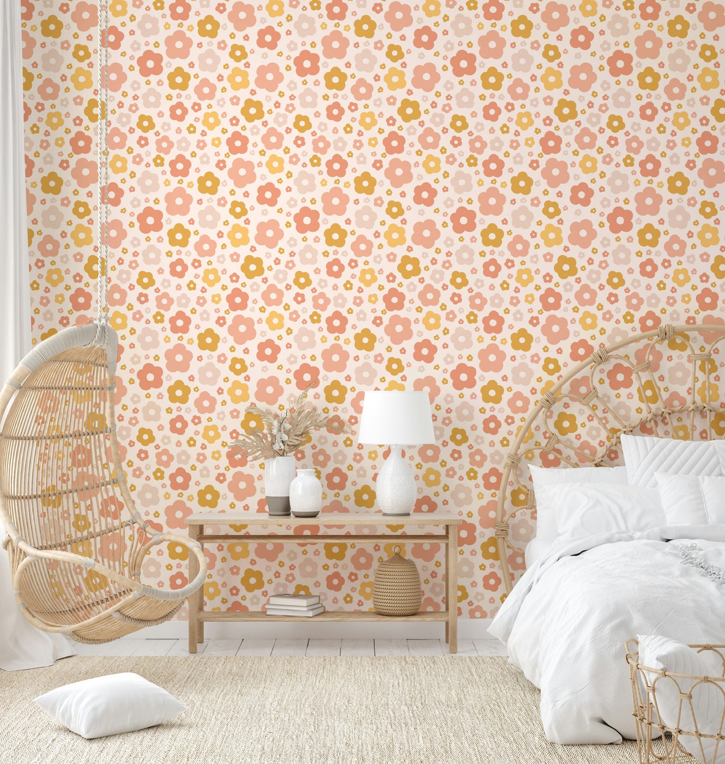 Free-spirited boho daisy wallpaper for cozy spaces

