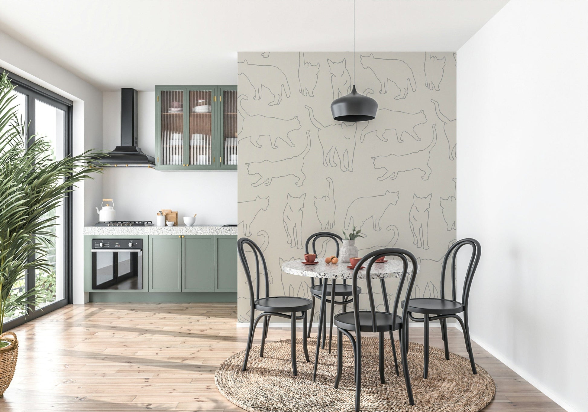 Whimsical Cat Sketch Wall Mural – Decorative wallpaper with charming hand-drawn cat illustrations.