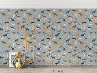 Canine-themed blue wallpaper for playrooms
