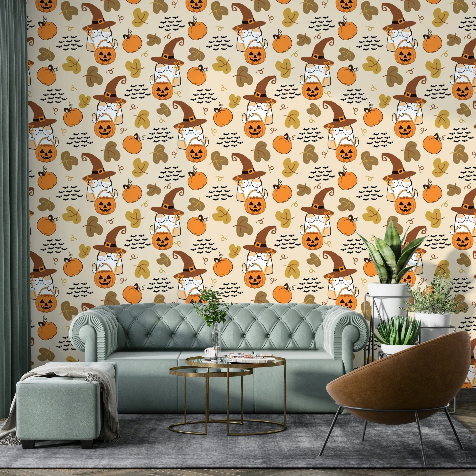 Cartoon cat Halloween wall decor wallpaper
