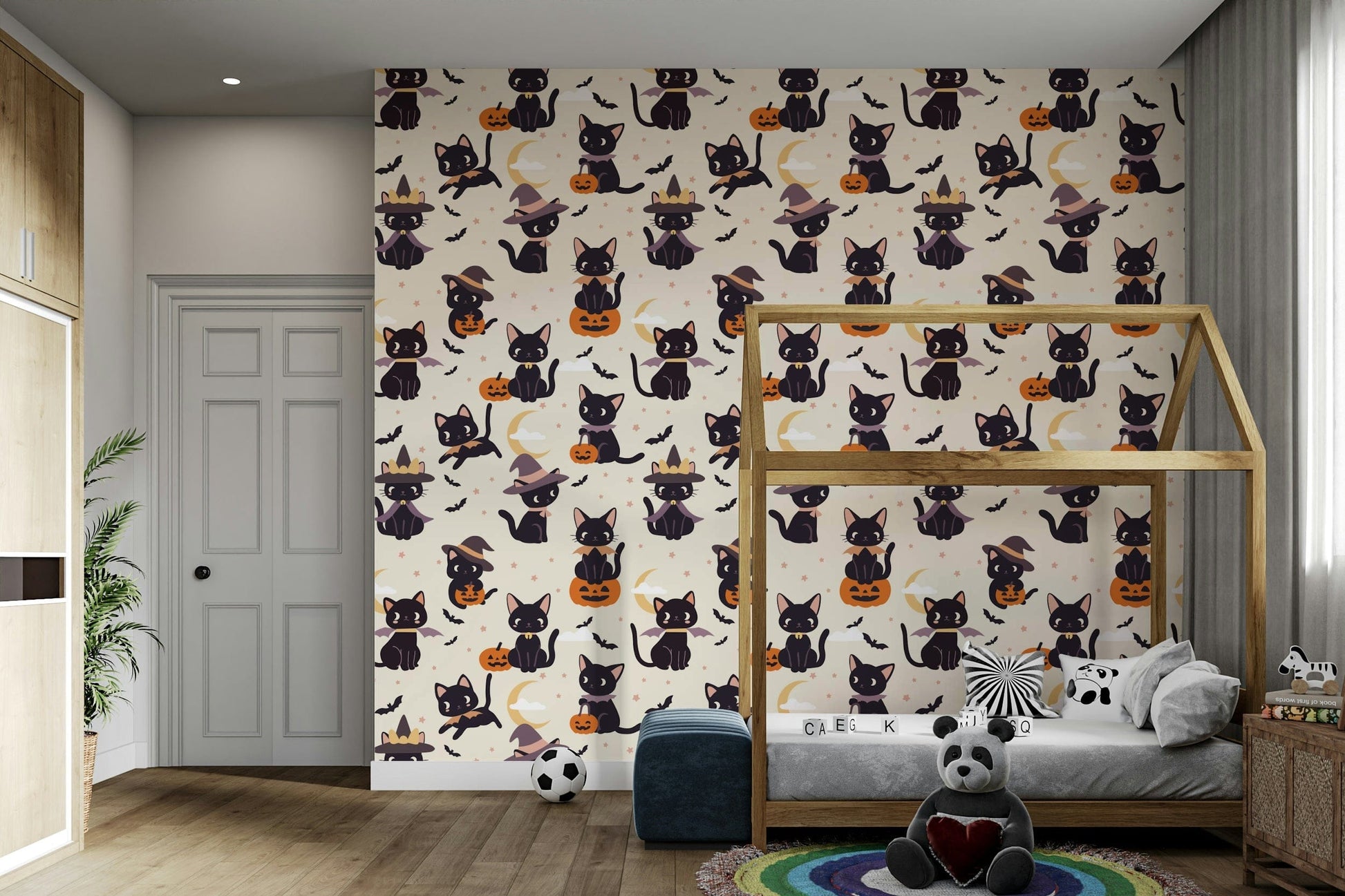 Cute Halloween Witch Cats witch wall mural



