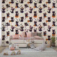 Cute Halloween Witch Cats graveyard wallpaper


