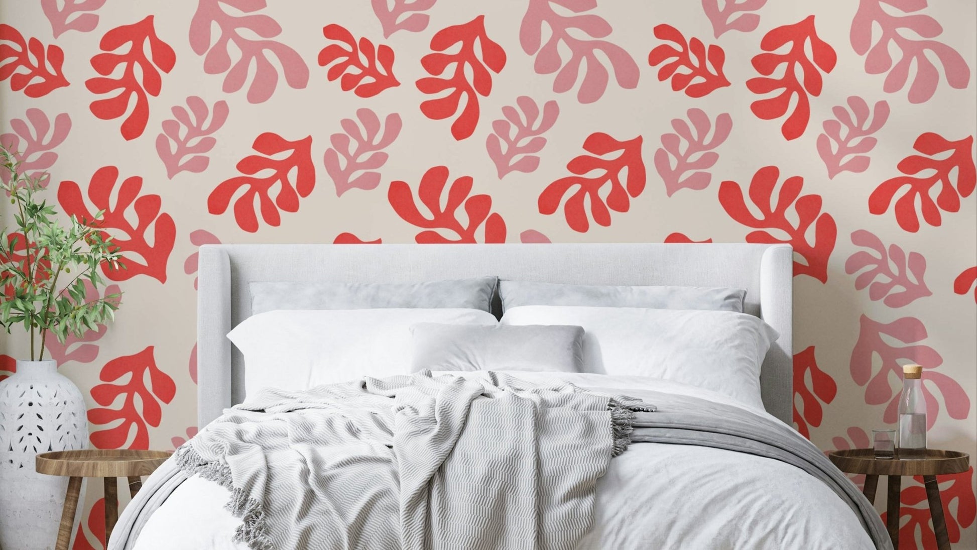 Cutout Leaves Wallpaper used in a classic flat with high ceilings and tall windows.