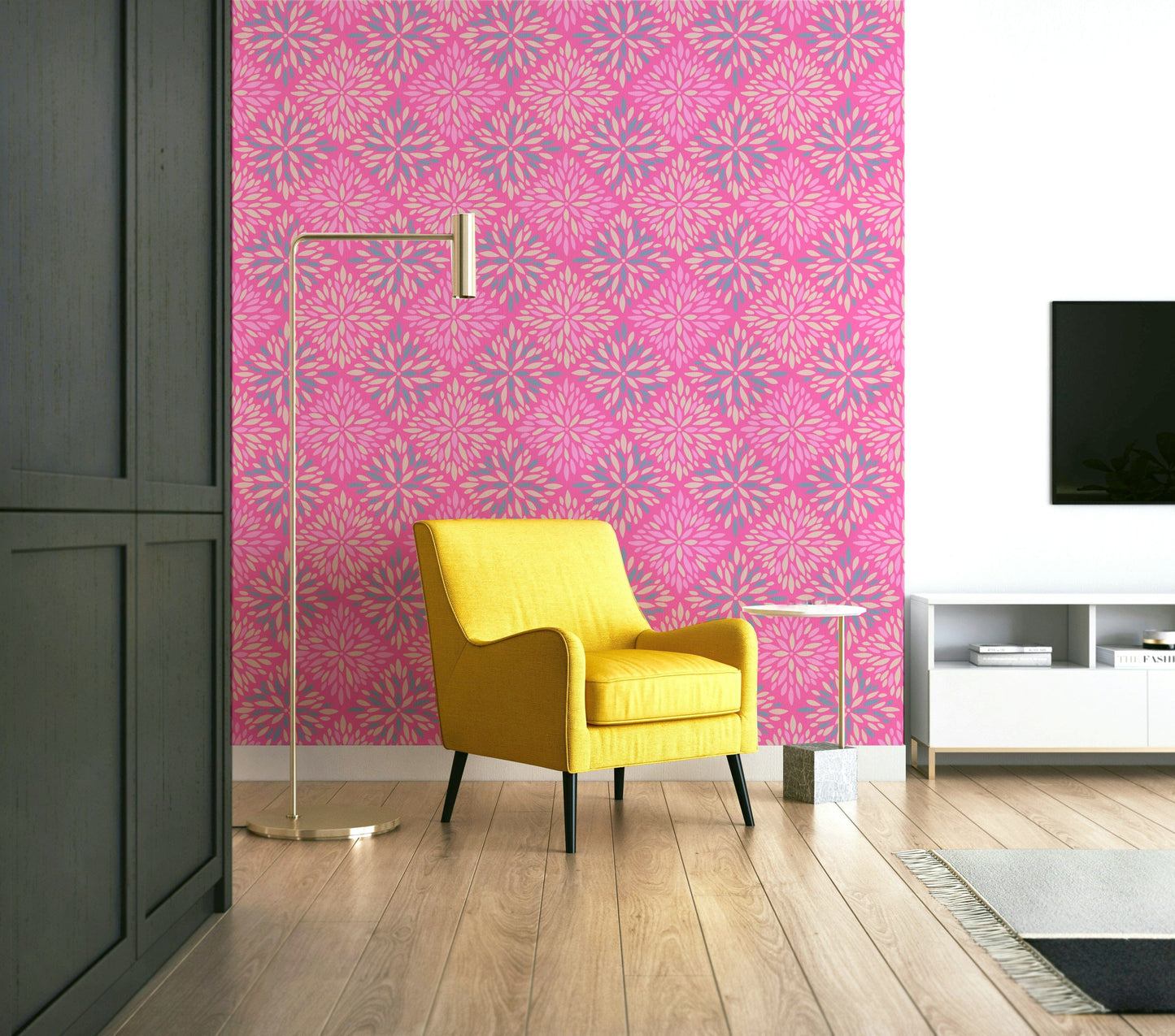 Dahlia Diamonds fuchsia wall mural