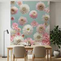 Exquisite wallpaper featuring detailed dahlia flowers in gentle pink tones.