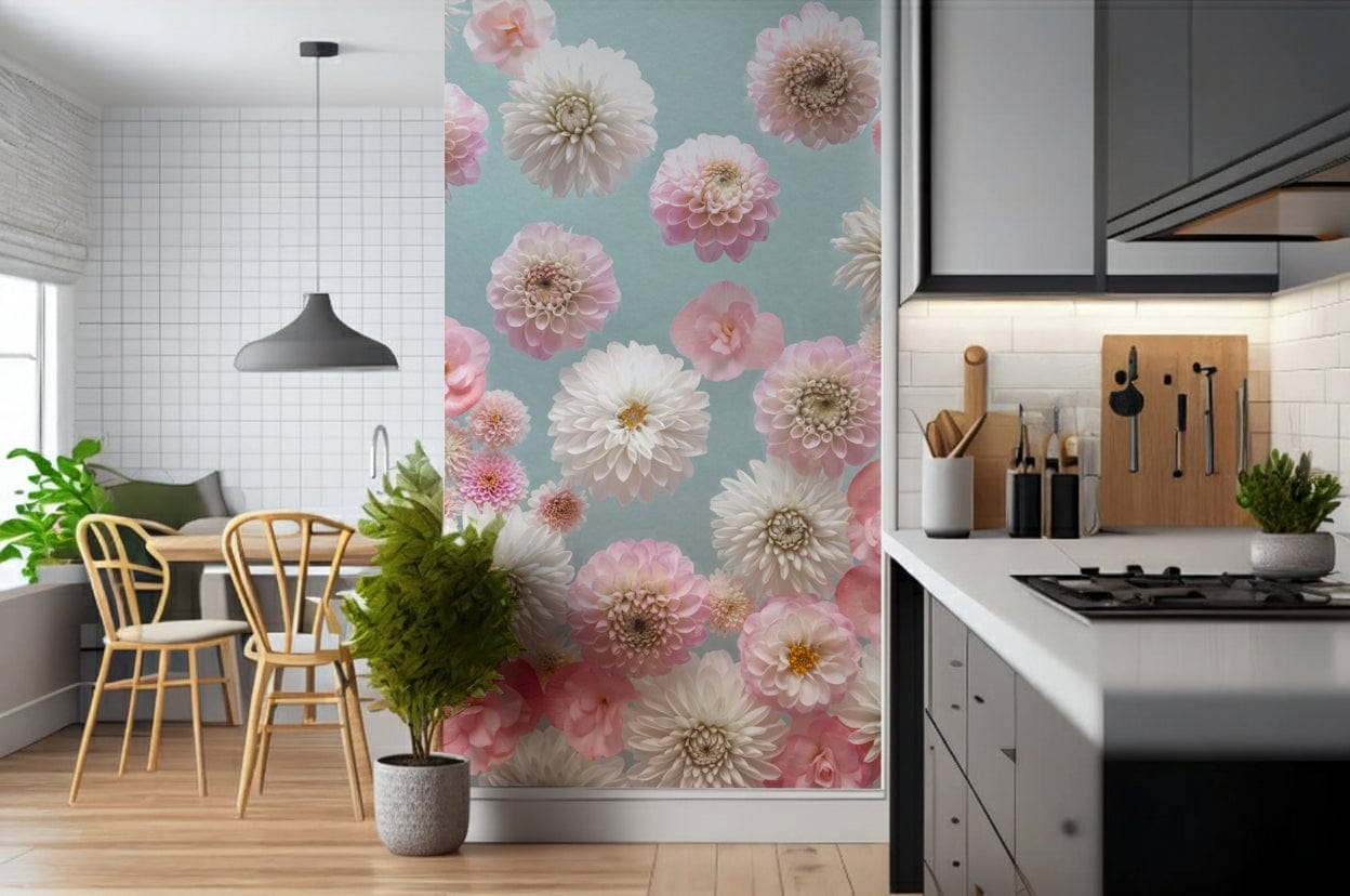 Elegant Dahlia Dance image with pastel flowers for sophisticated room decoration.