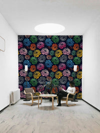 Dahlias Colors Navy mural for a bedroom.

