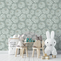 Floral wallpaper with a mix of blue and white.

