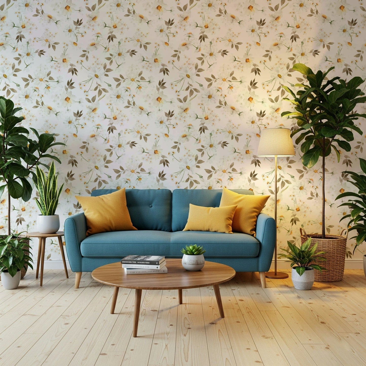 Neutral flower wallcovering Daisy Dream removable wallpaper.