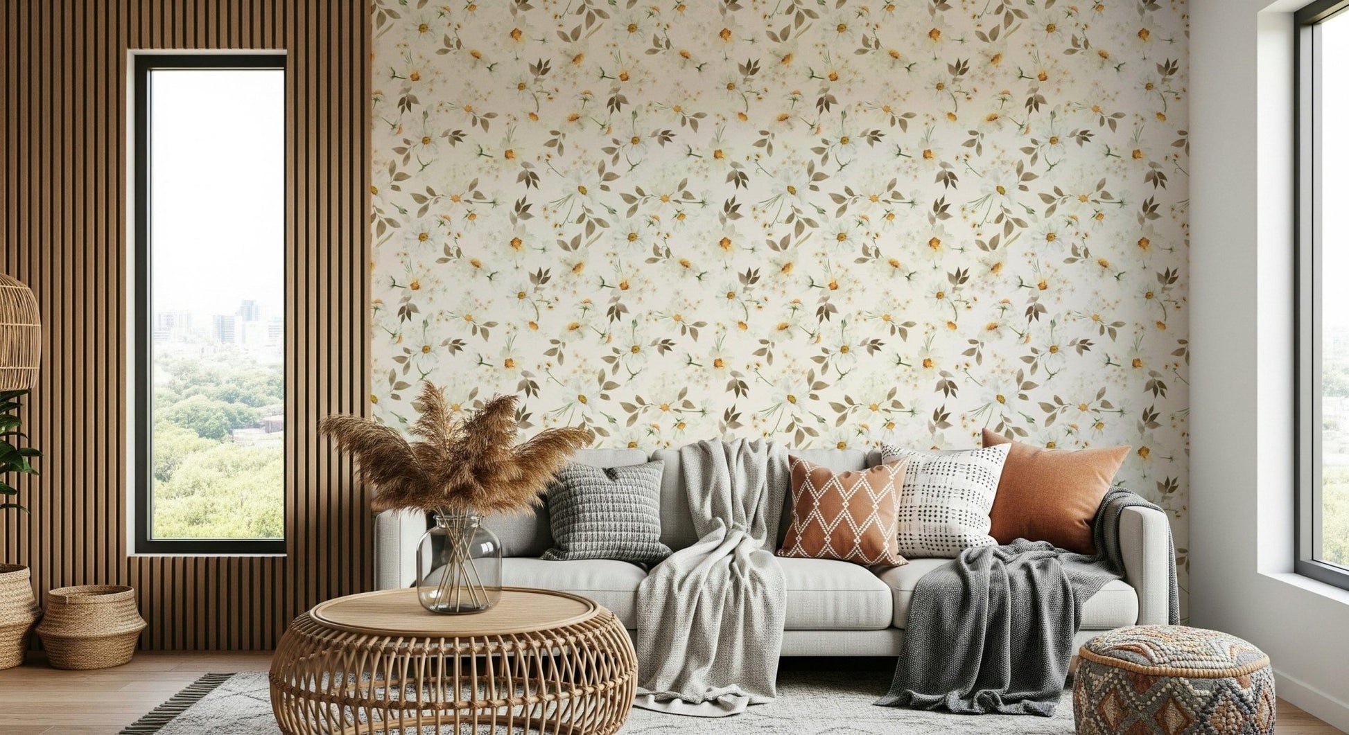 Daisy Dream ethereal bloom wallpaper print muted palette.