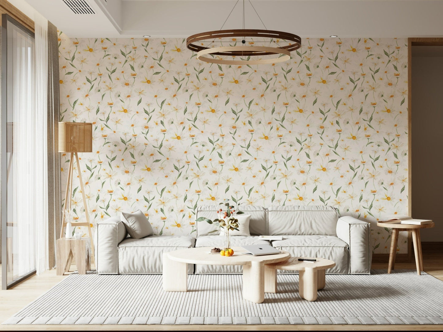 Daisy Dreams wallpaper for walls soft watercolor floral print.