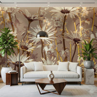 Daisy Dream wallpaper featuring soft, elegant daisies in neutral tones with a dreamy blurred background.