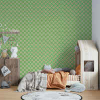 The wallpaper is installed in a formal, elegant living room.

