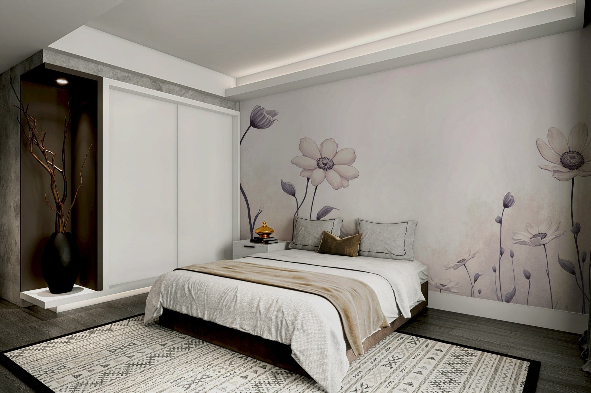 A living room featuring the daisy dreams wall mural.
