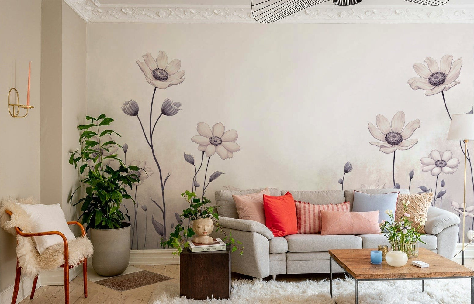 A close-up of the detailed texture in the floral design.