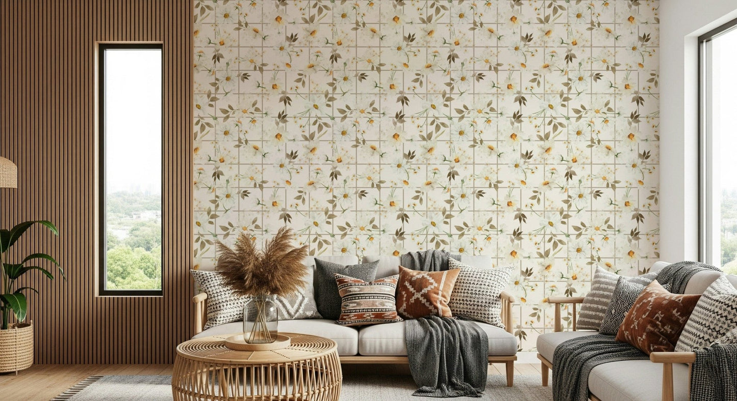 Daisy Window Panes subtle floral wall mural