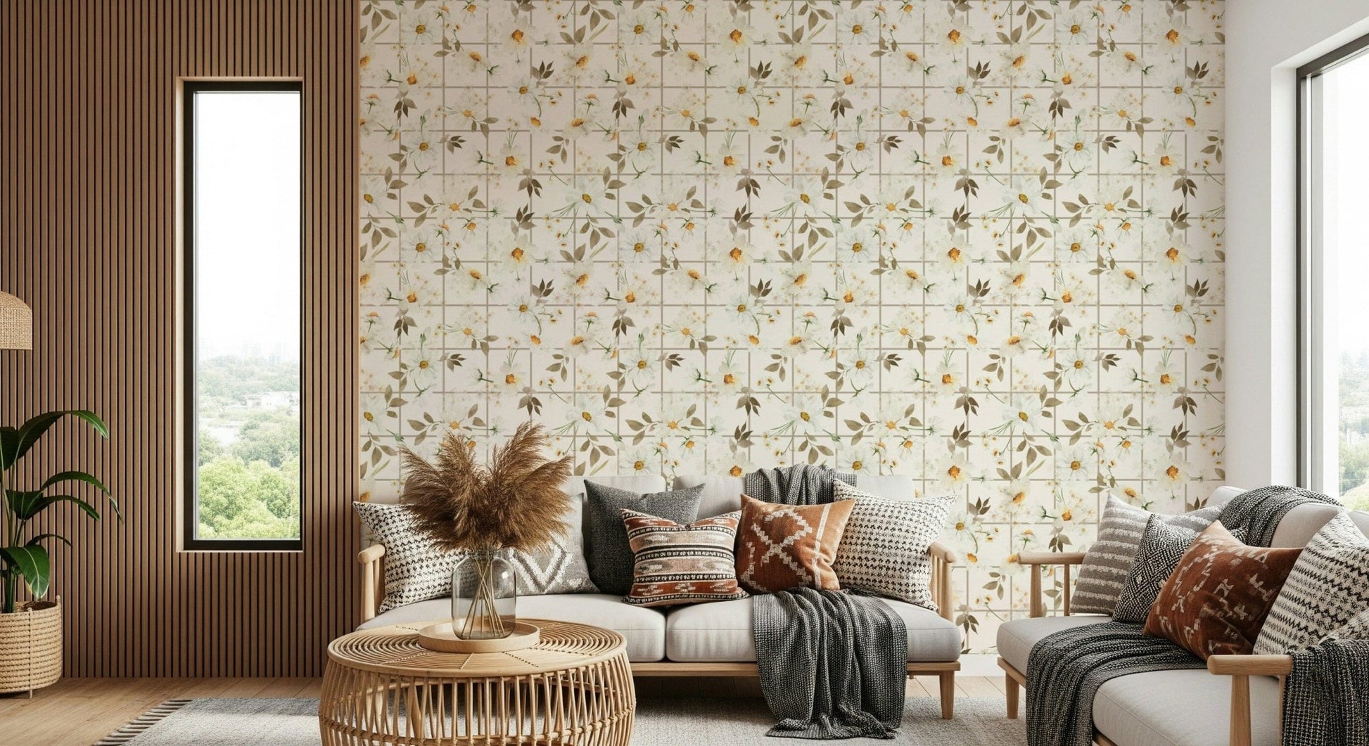 Daisy Window Panes subtle floral wall mural