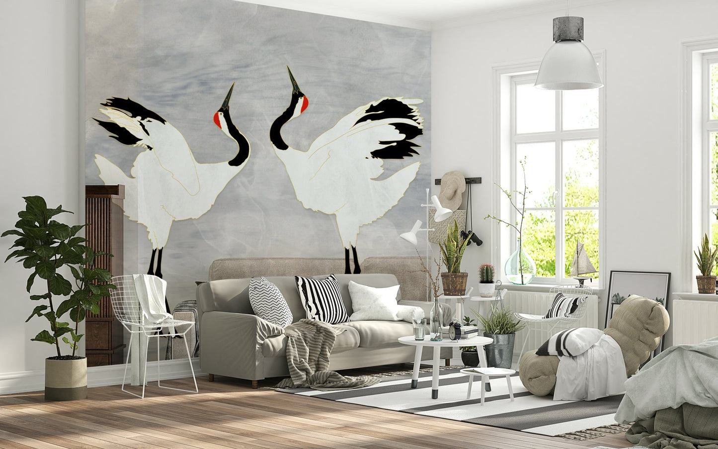 Dancing Cranes Wall Mural