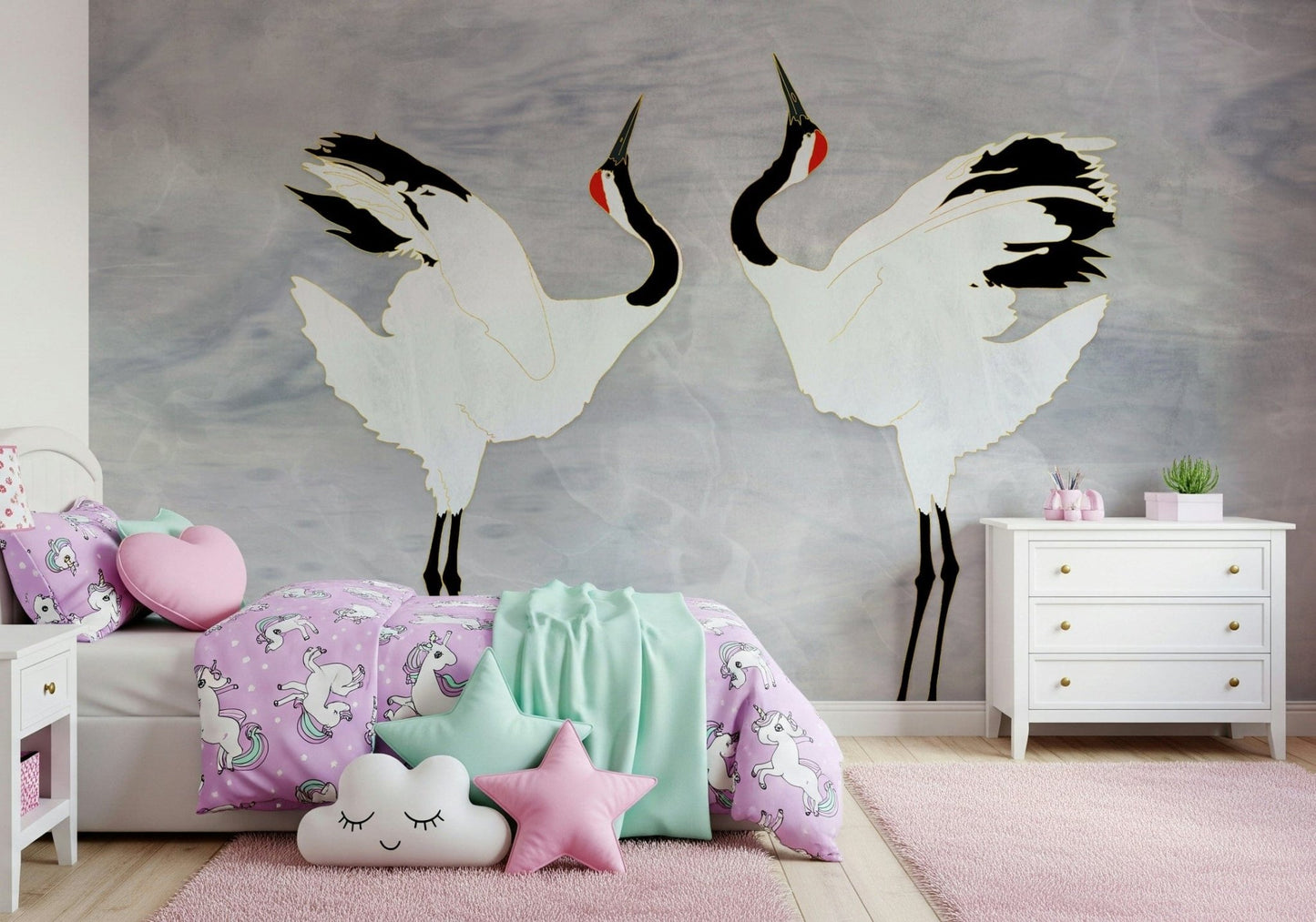 Dancing Cranes Wall Mural