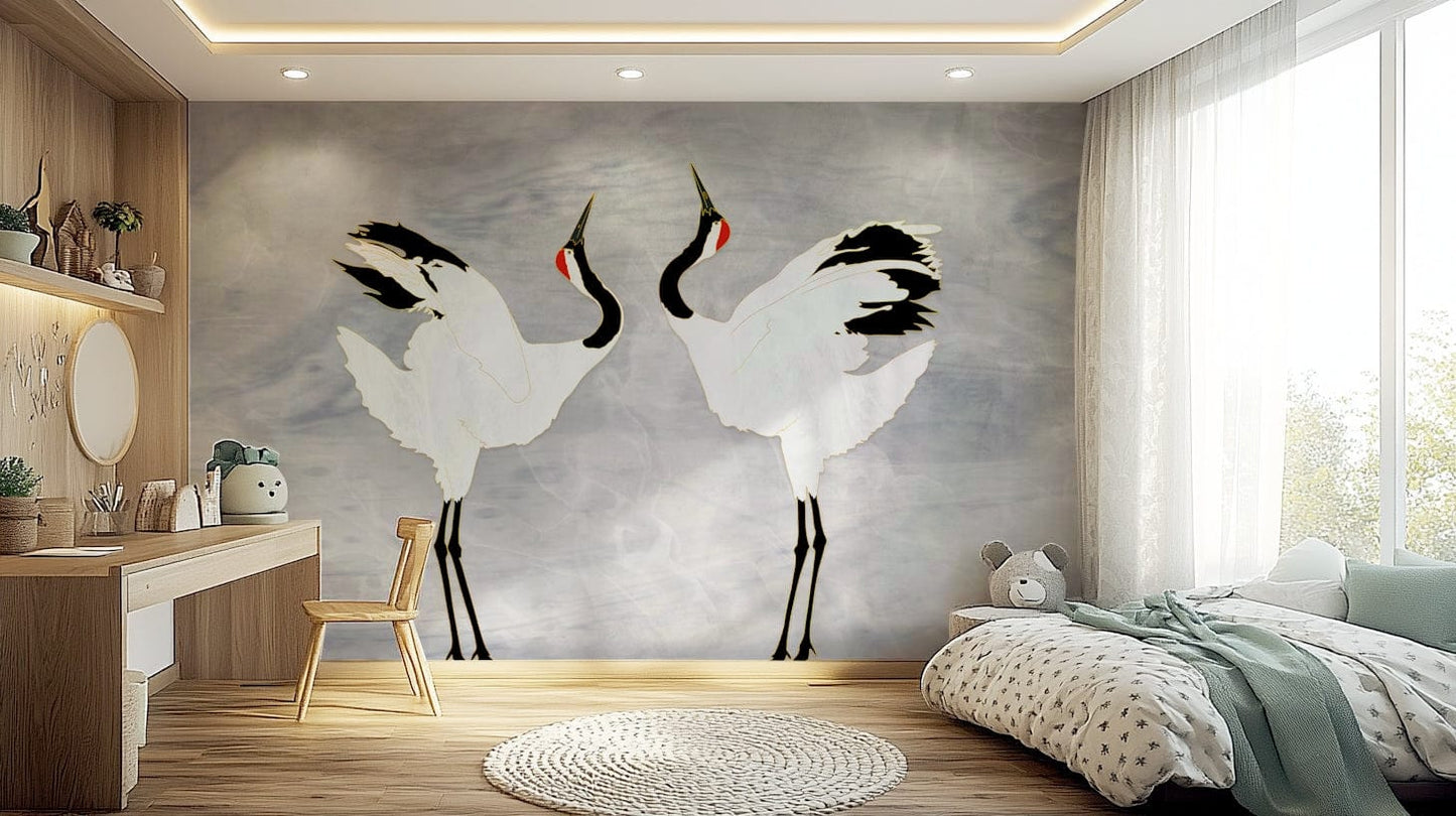 Dancing Cranes Wall Mural