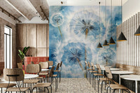 Whimsical Dandelion Wall Mural – Close-up of dandelions releasing seeds, symbolizing freedom and serenity.