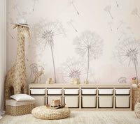 A peaceful wall mural with an ethereal, whimsical scene.

