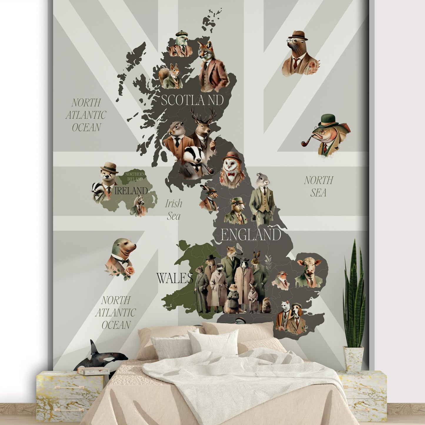 Dapper Creatures of Britain Wall Mural