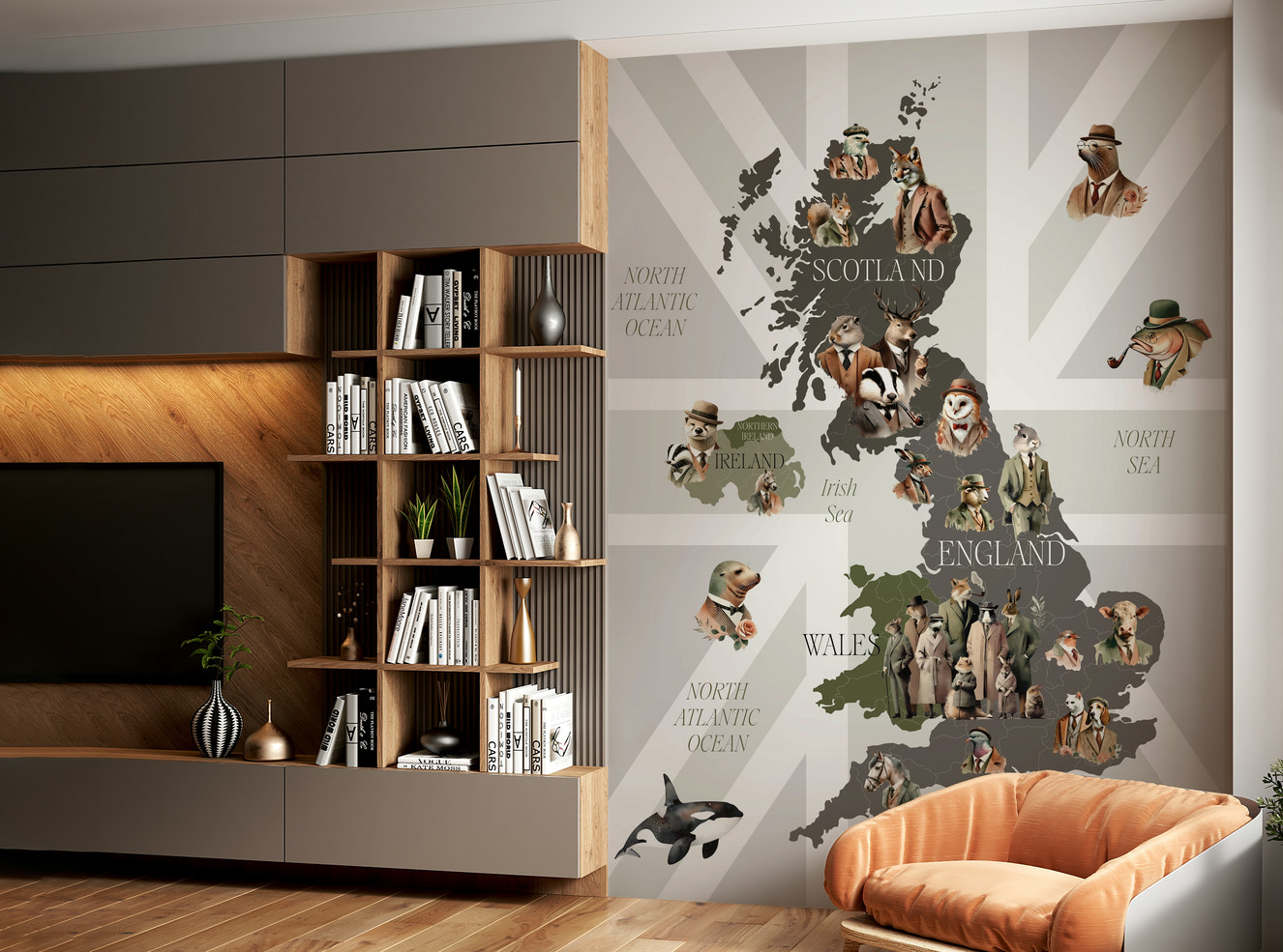 Dapper Creatures of Britain Wall Mural