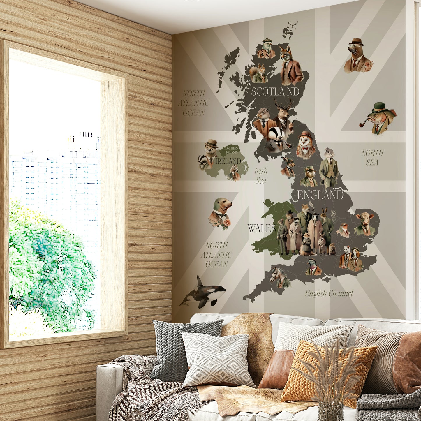 Dapper Creatures of Britain Wall Mural
