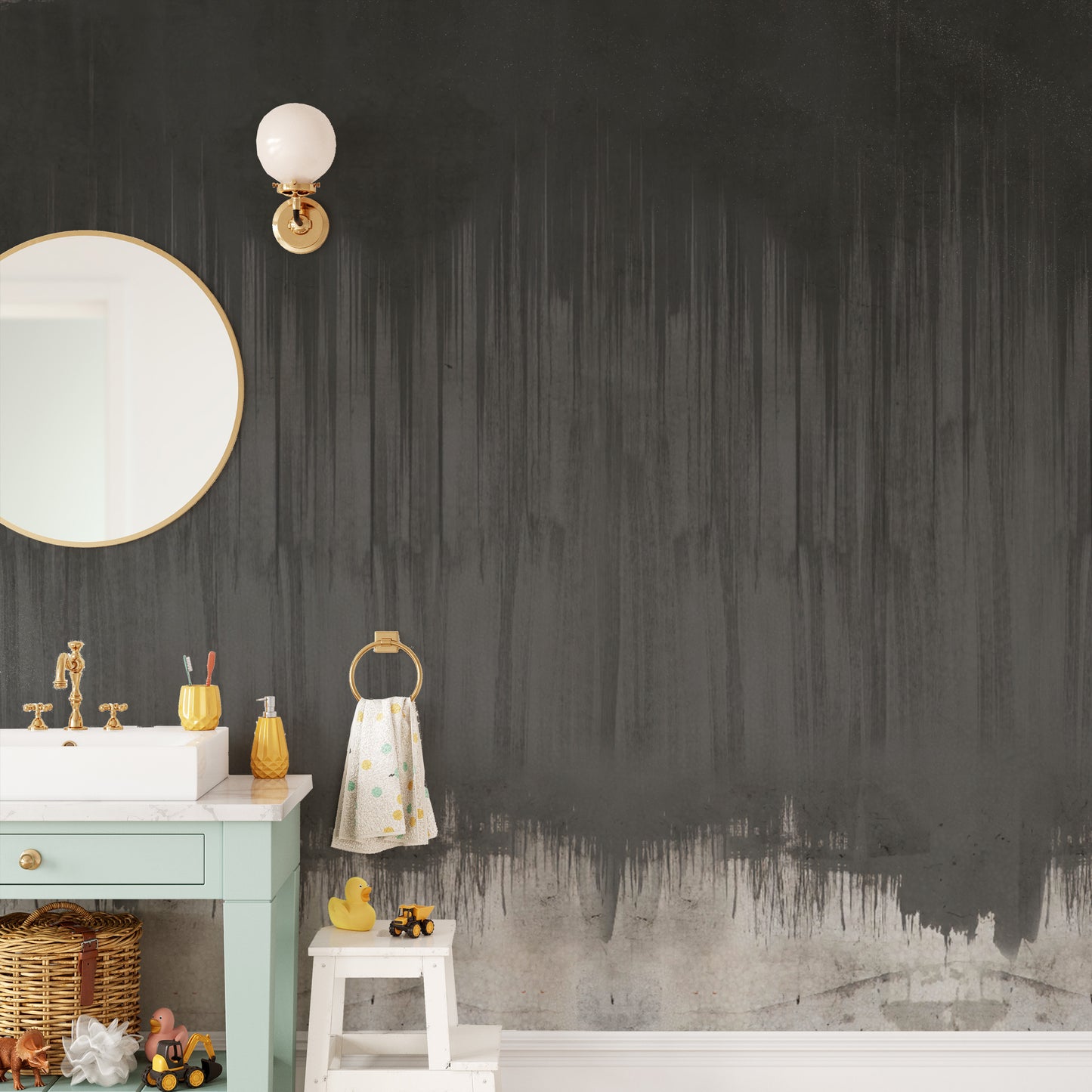 Textured black wallpaper close-up, distressed paint effect