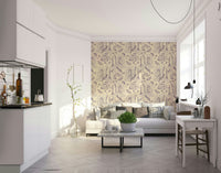 Historic toile scenes in grey purple mural wallpaper

