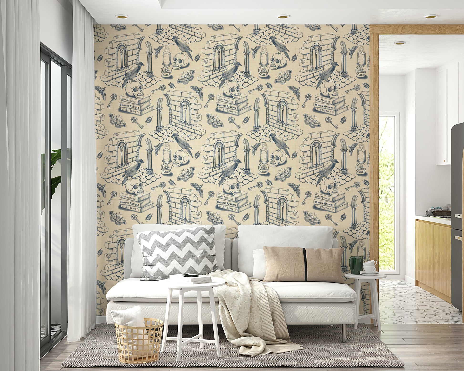 Dark academia mural wallpaper with historic style

