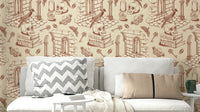 Mural wallpaper in amber with classic French scenes

