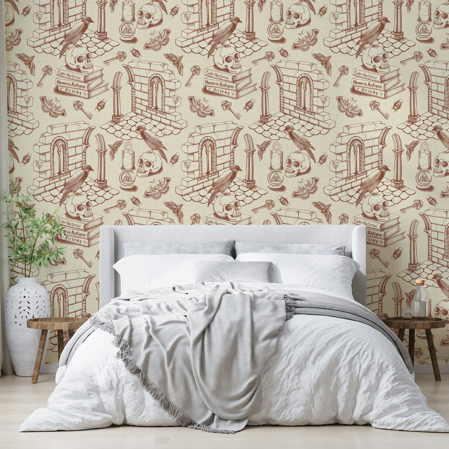 French toile de Jouy in dark academia color style

