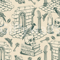 Ivy green wall design with detailed toile illustration

