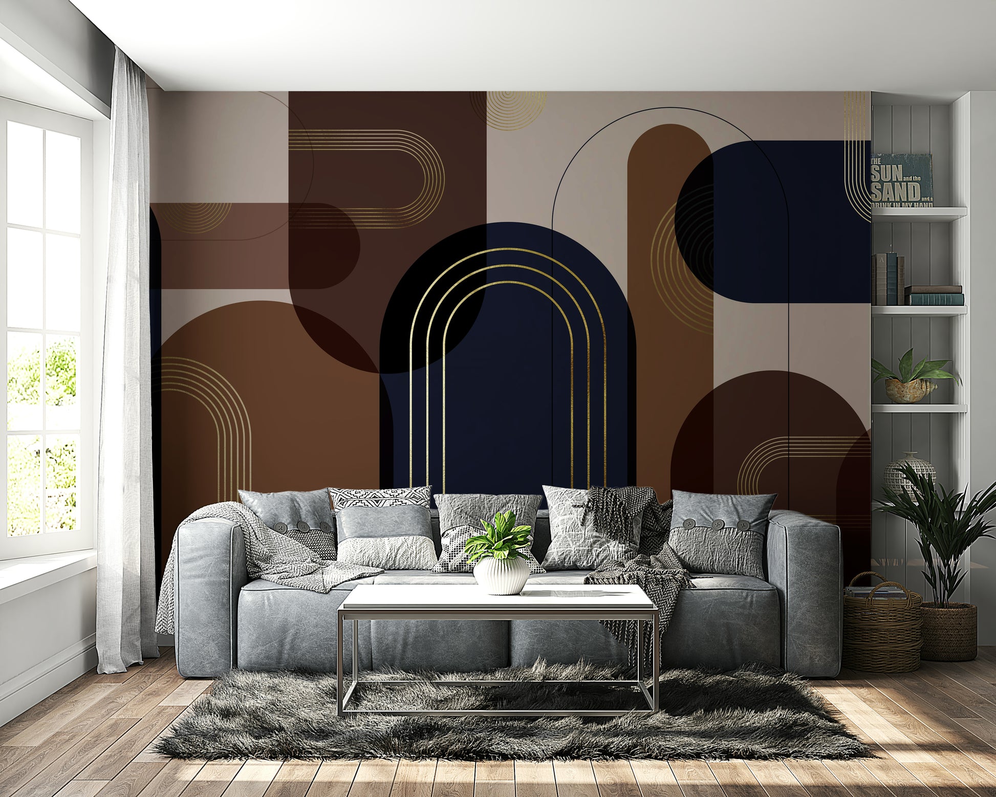 Retro arc line print wallpaper design

