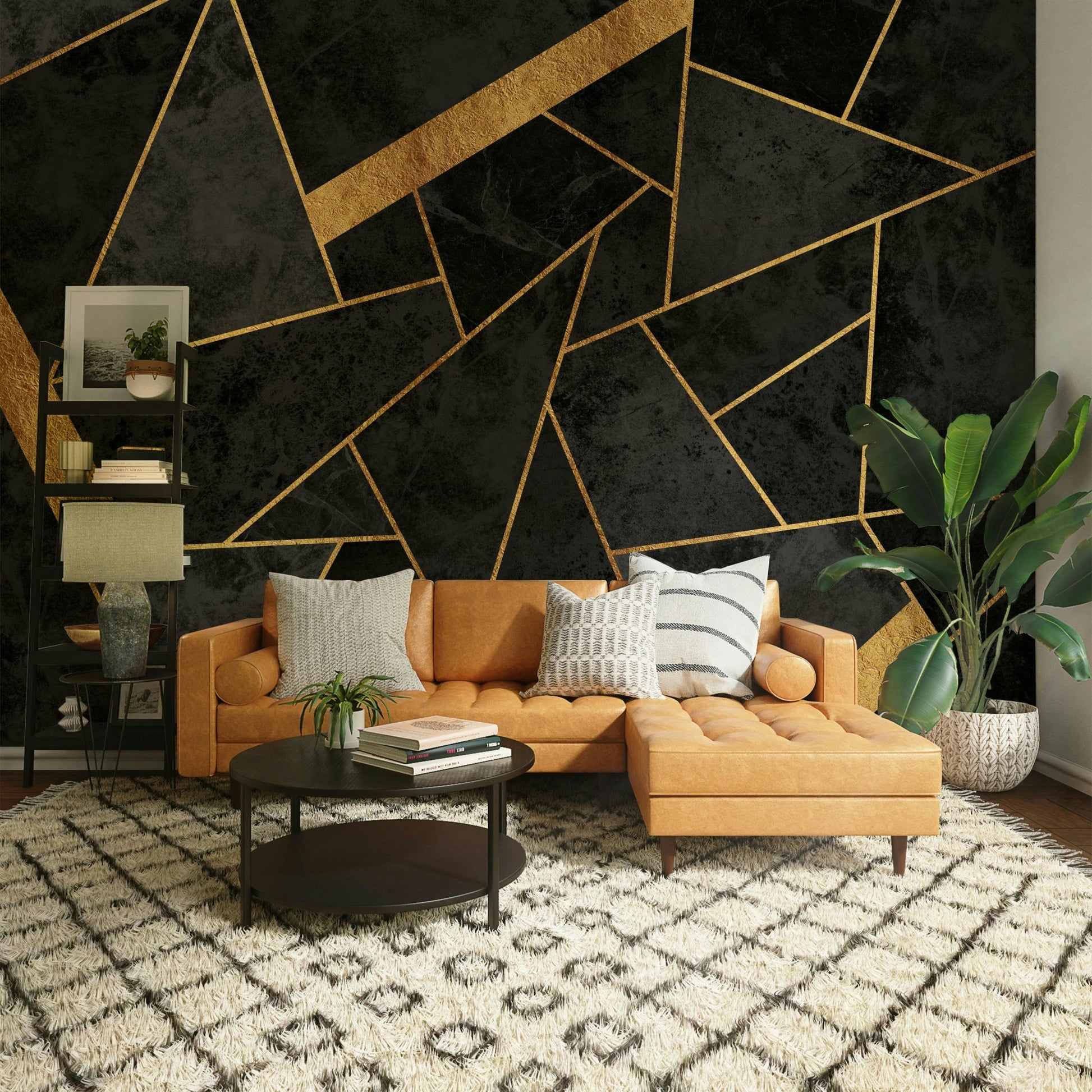 Stylish wall mural in soft gold and charcoal pattern

